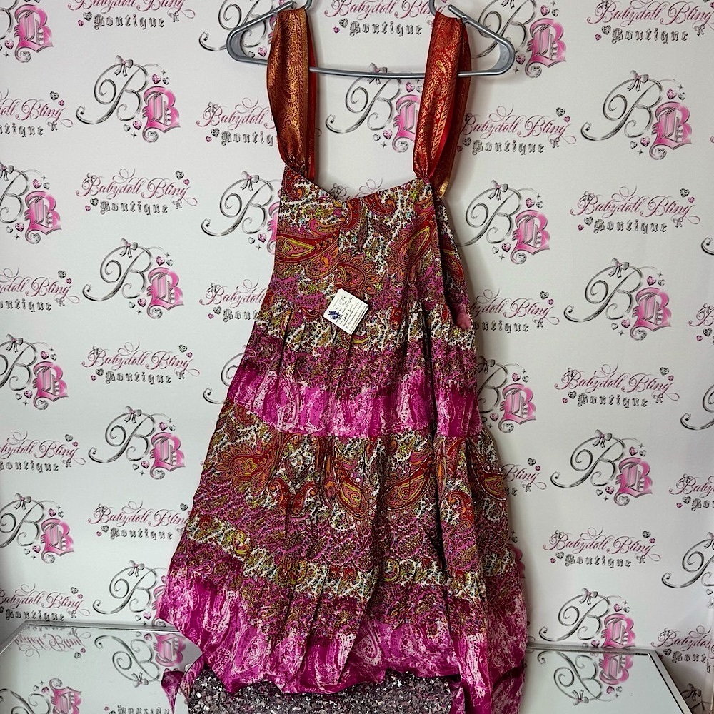 Dazzling designs dress Colorful Paisley Print handmade Pink and Orange Accents